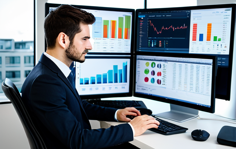 A professional business analyst, fully clothed in a modest, dark business suit, is seated at a high-tech workstation. On the multiple large monitors in front of them, real-time social media feeds, sentiment analysis graphs, and customer feedback data are prominently displayed, illustrating the concept of "social listening" for early issue detection. The setting is a clean, modern corporate office with soft, diffused lighting. The image should convey a sense of insightful data analysis and proactive problem-solving. Perfect anatomy, correct proportions, natural pose, well-formed hands, proper finger count. Professional photography, high quality, safe for work, appropriate content, professional, family-friendly.