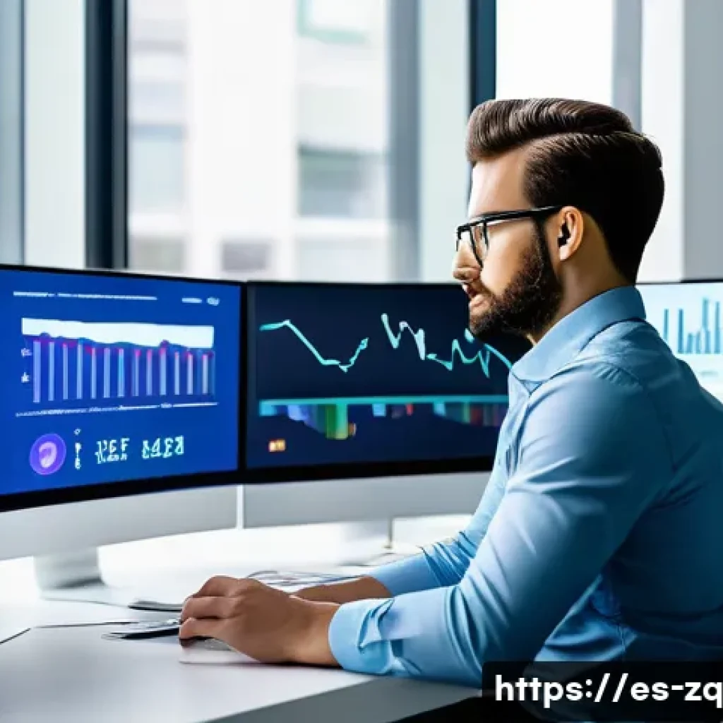 소셜 리스닝 툴을 통한 고객 의견 분석 - A professional social media analyst in a modern office environment, surrounded by multiple large scr...