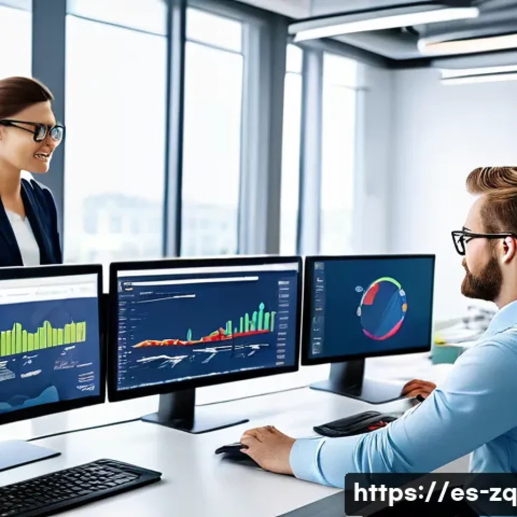 소셜 리스닝 툴의 대중적 사용 사례 - A modern digital marketing team in a bright, contemporary office setting, actively monitoring multip...