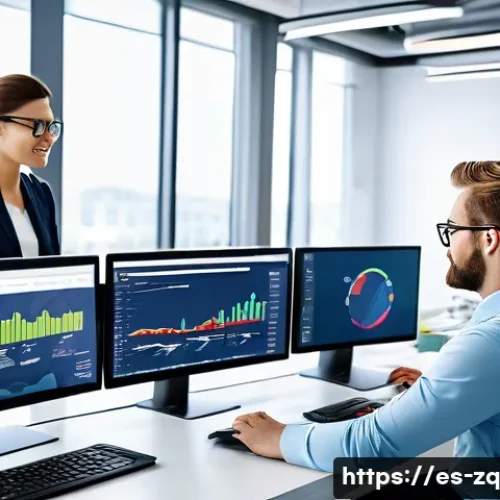 소셜 리스닝 툴의 대중적 사용 사례 - A modern digital marketing team in a bright, contemporary office setting, actively monitoring multip...