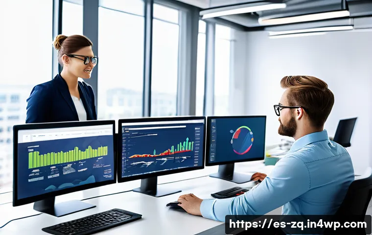 소셜 리스닝 툴의 대중적 사용 사례 - A modern digital marketing team in a bright, contemporary office setting, actively monitoring multip...